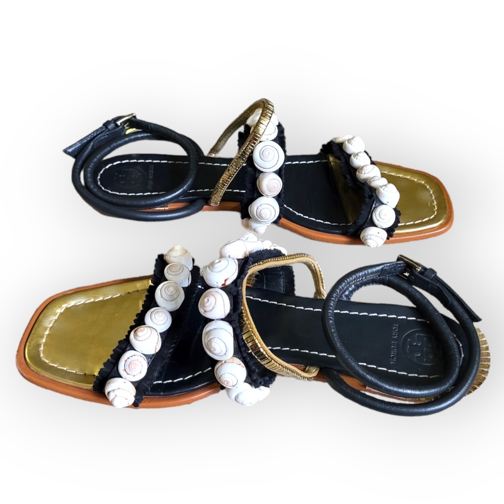 Tory Burch Sinclair Seashell Ankle Wrap Leather S… - image 8